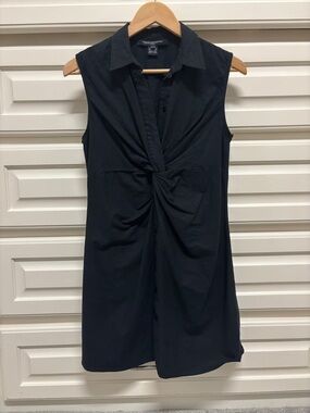 French Connection Linen Blend Black Sleeveless Twist-Front Mini Dress